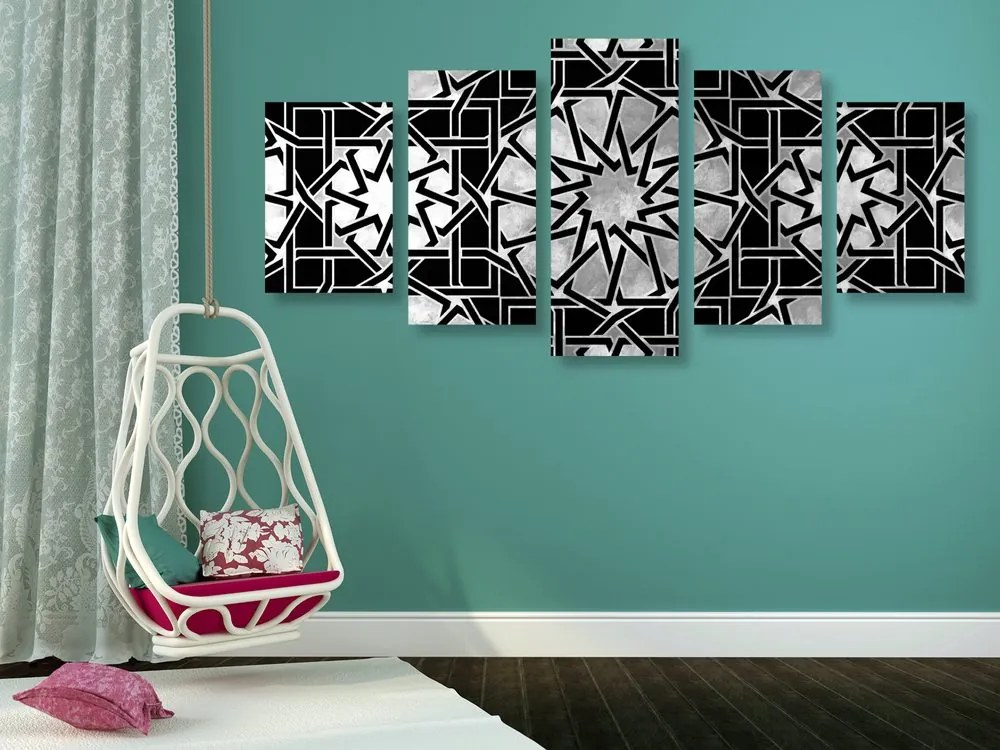 Tablou 5-piese mozaică orientală în design alb-negru