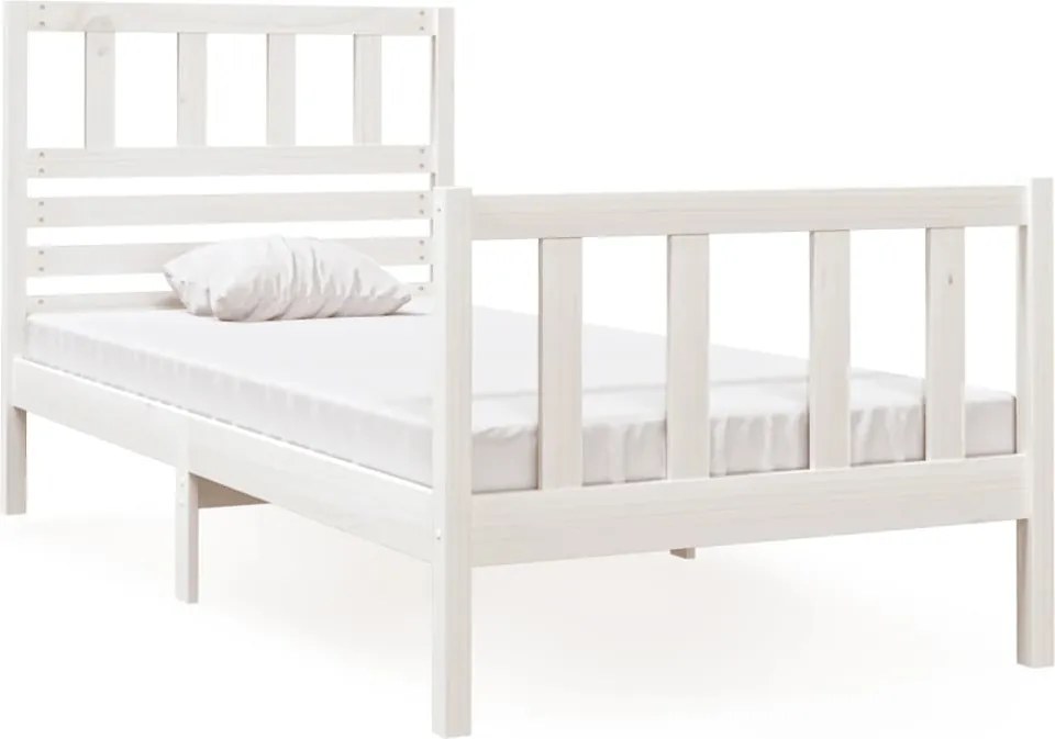 vidaXL Cadru de pat mic single, alb, 75x190 cm, lemn masiv