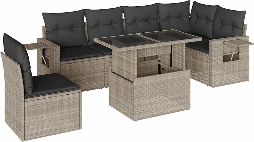 vidaXL Set canapele de grădină cu perne, 7piese gri deschis poliratan