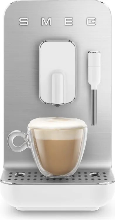 Espressor SMEG Collezione BCC12WHMEU, 1350 W, 19 bar, 1,4 l, 8 functii, Rasnita incorporata, Spumare lapte, Alb