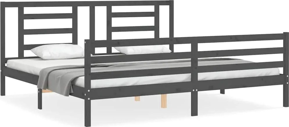 vidaXL Cadru pat cu tăblie 200x200 cm, gri, lemn masiv