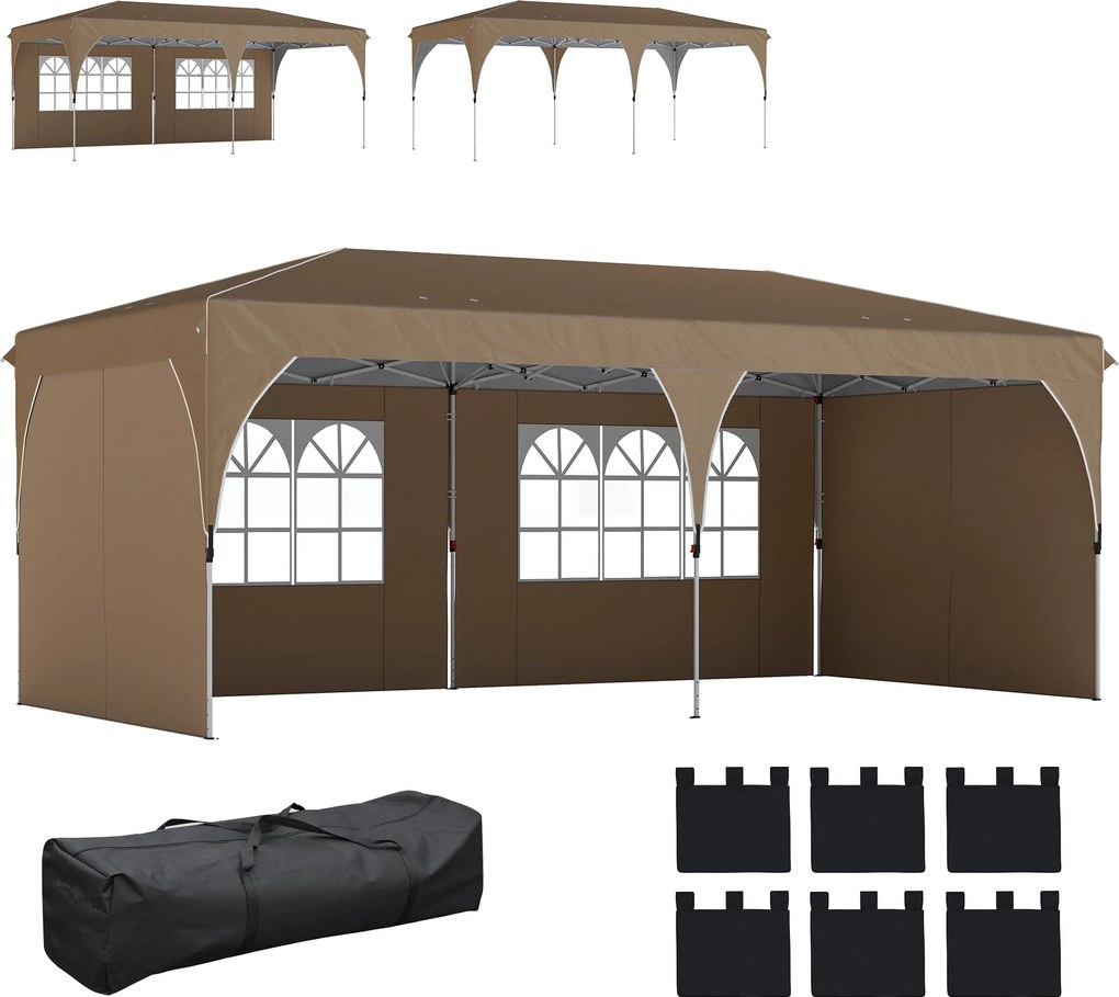 Outsunny Cort pliant 6x3 m cu benzi reflectorizante UPF 50+ Montaj ușor Sistem central de blocare Impermeabil Bej | Aosom Romania