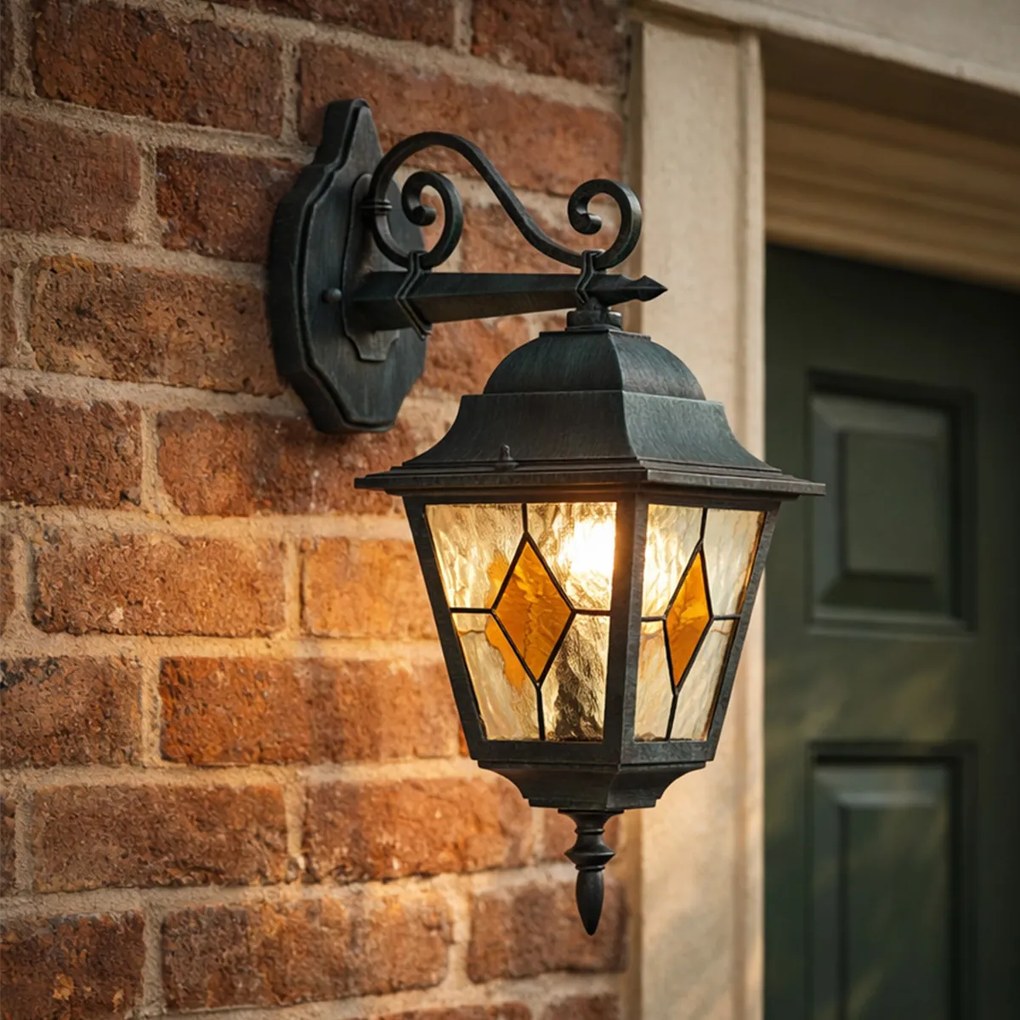 Felinar de perete de exterior vintage negru cu verde antic IP44 - Antigua Down