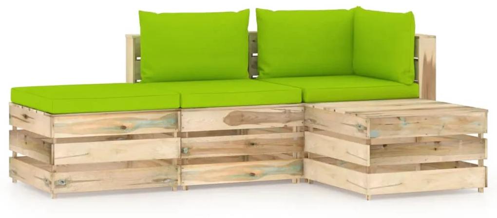 Set mobilier gradina cu perne, 4 piese, lemn verde tratat bright green and brown, 4