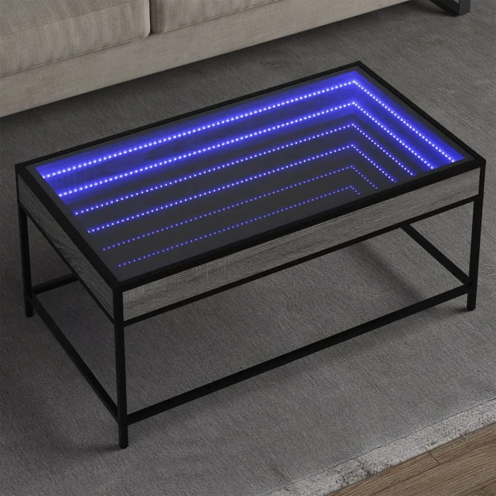 vidaXL Măsuță de cafea cu LED infinity, gri sonoma, 90x50x41 cm