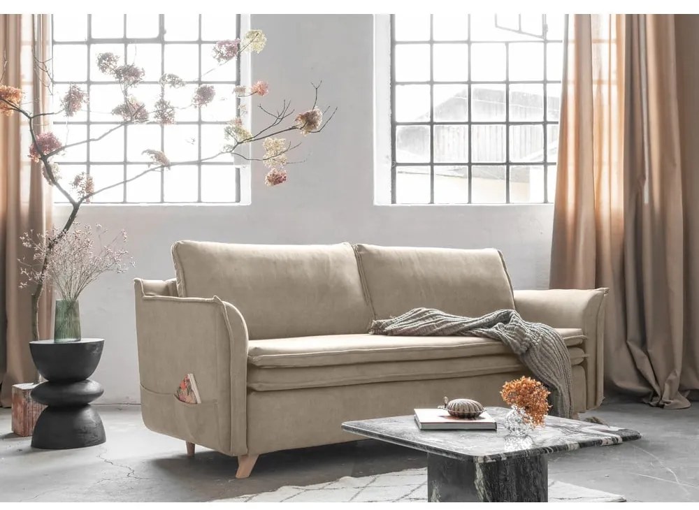 Canapea bej extensibilă cu tapițerie din catifea 225 cm Charming Charlie – Miuform