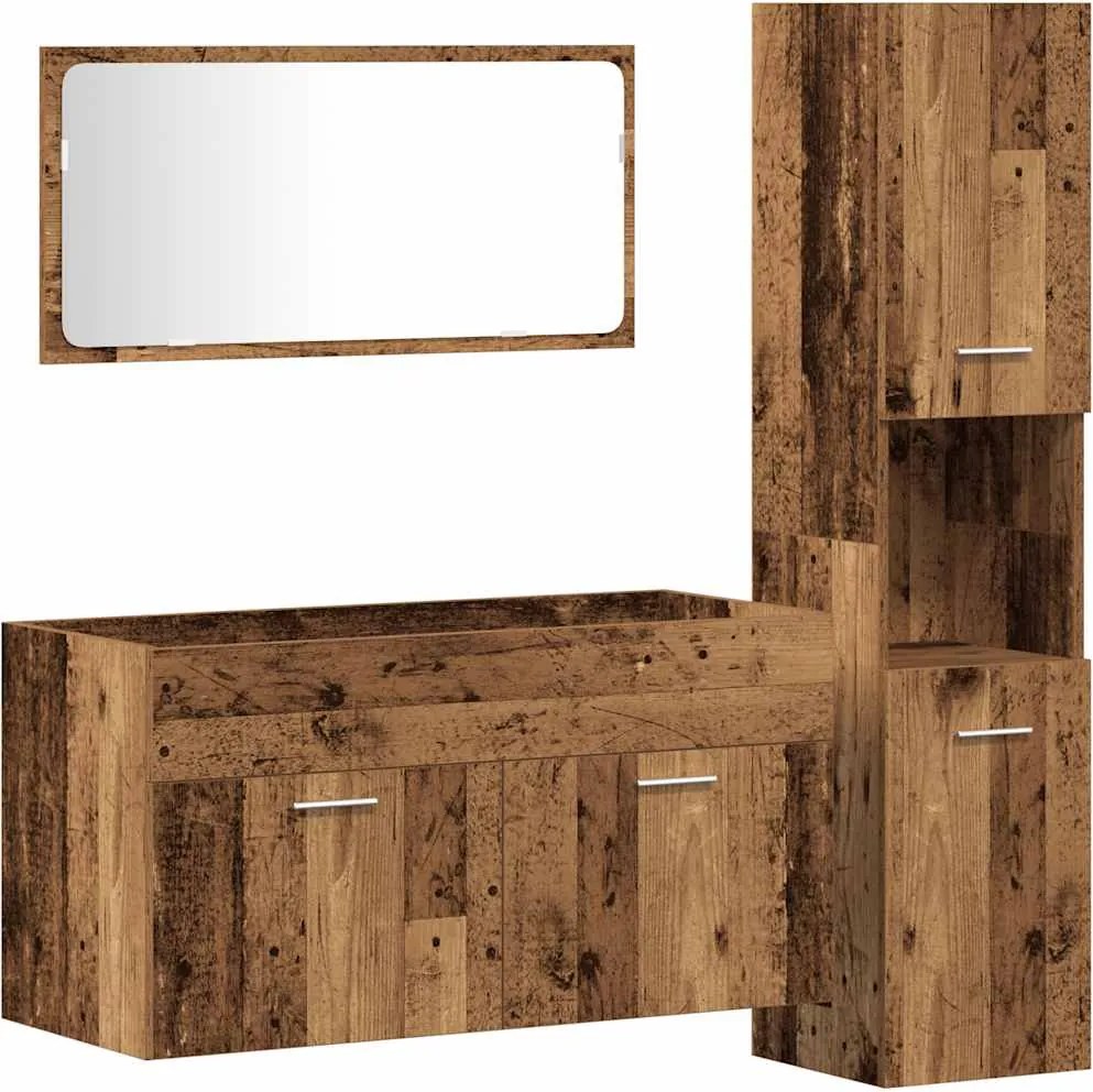 vidaXL Set mobilier de baie, 3 piese, lemn vechi, lemn prelucrat