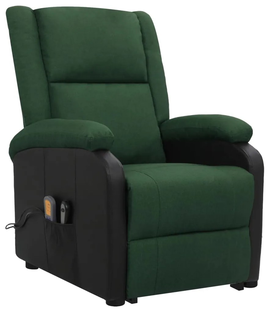 329519 vidaXL Fotoliu de masaj cu ridicare, verde închis, material textil