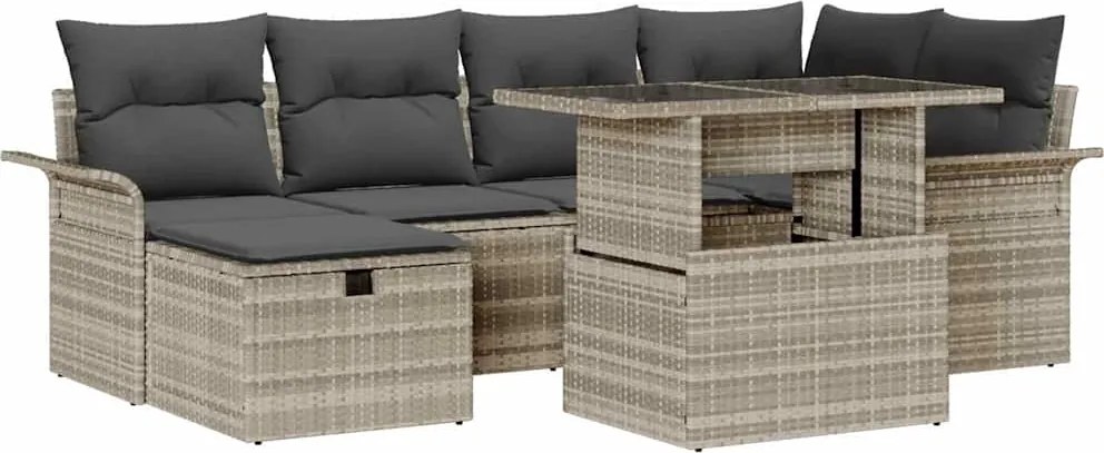 vidaXL Set de canapele pentru grădină 7 pcs Gri deschis Rattan poli