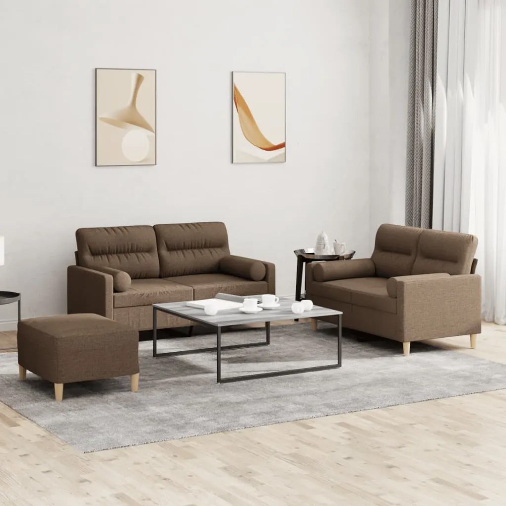 3201595 vidaXL Set de canapele cu perne, 3 piese, maro, textil