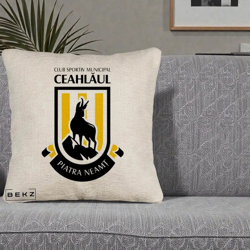 Perna Personalizata CSM Ceahlaul Piatra Neamt Fotbal, 40x40 cm, Bej Canapea, Husa Detasabila, Perna Inclusa, BEKZ®