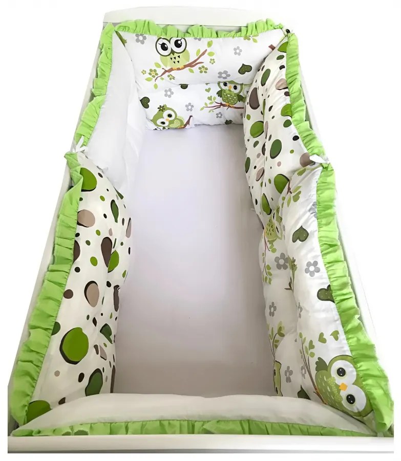Set 6 aparatori protectii laterale patut 120x60 cm Bufnite verzi