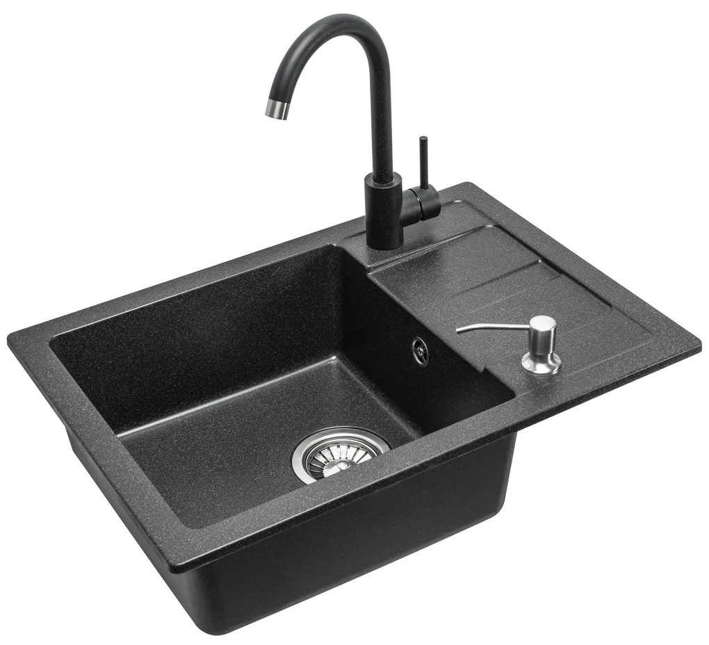 Chiuveta bucatarie Granit Nils negru set 5in1