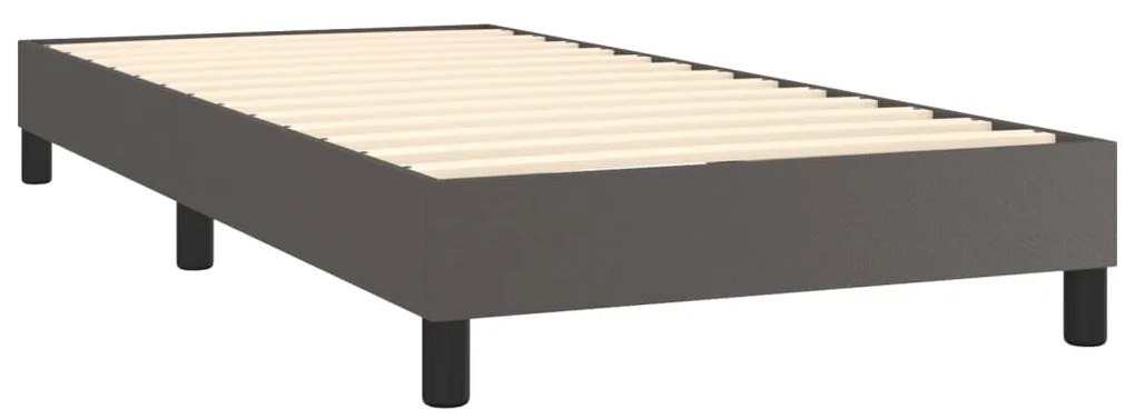 Pat box spring cu saltea, gri, 90x190 cm, piele ecologica Gri, 90 x 190 cm, Design simplu