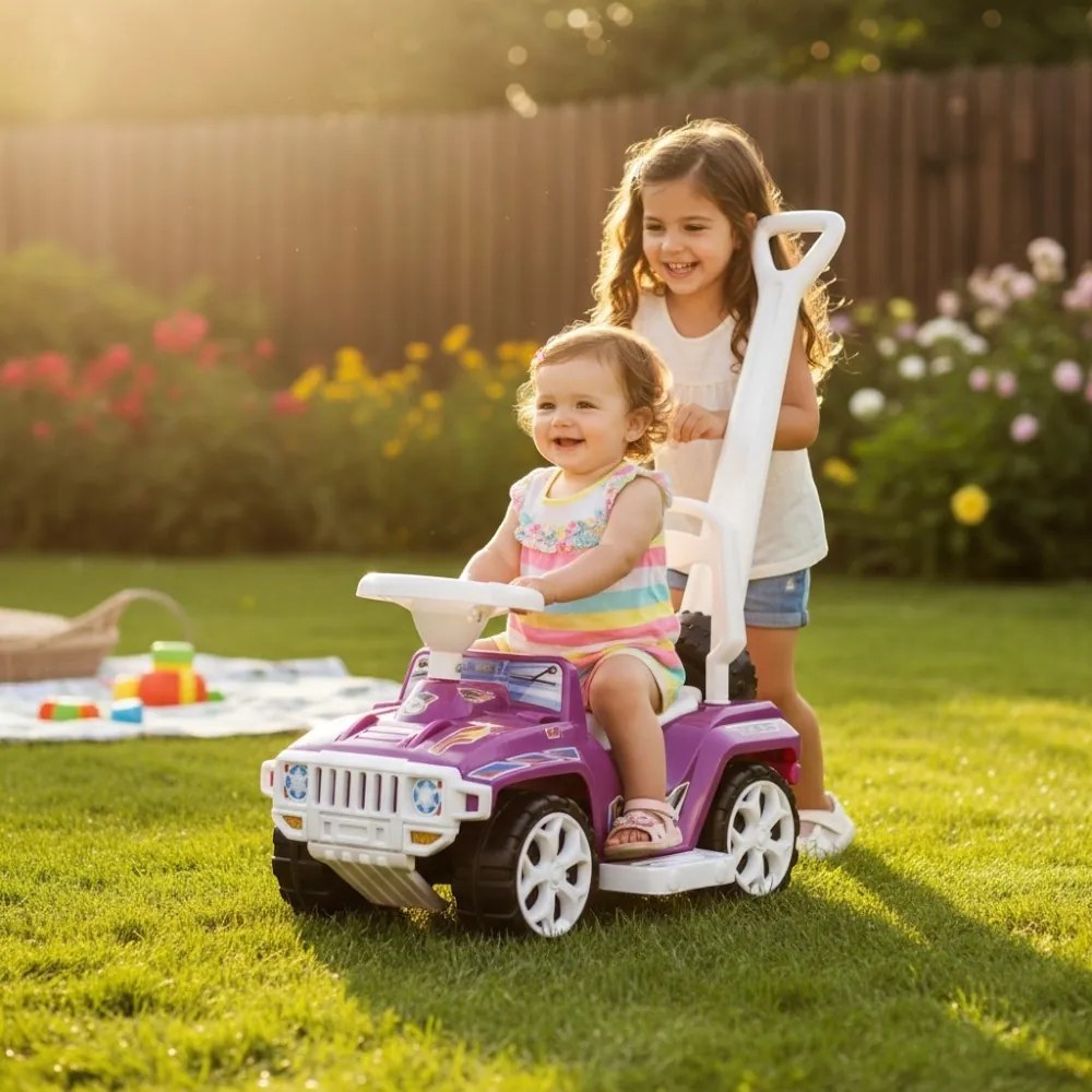 Masinuta copii si bebe NOVOKIDS™ My first SUV Car XXL , Lungime 85 cm, Maner de impins pentru parinti detasabil, Functie trotineta fara pedale,