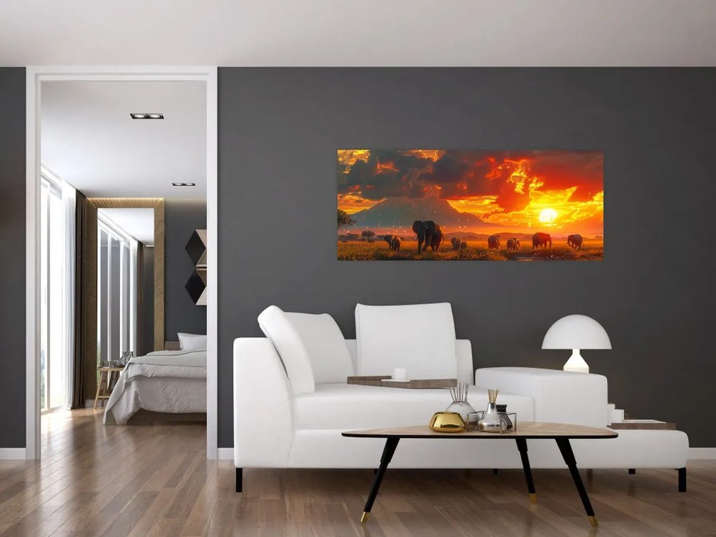 Tablou - Turmă de elefanți (120x50 cm)