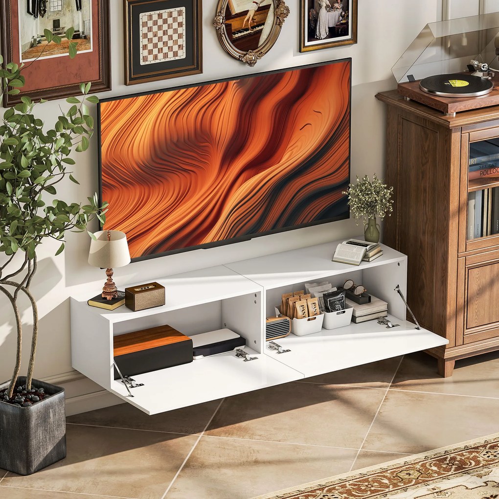 HOMCOM Dulap TV Suspendat pentru Televizoare de 45"-55"-65" cu 2 Dulapuri, Alb | Aosom Romania