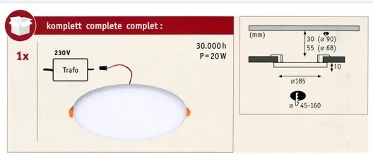 Paulmann 92392 - LED/17,5W IP44 Lampă încastrată baie VARIFIT 230V