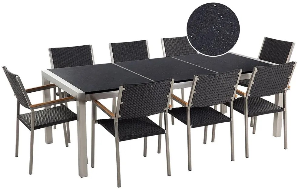Set de masă pentru grădină Grosso (negru) (scaune din ratan) (pentru 8 persoane) (piatră). 1011646