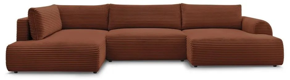 Colțar cărămiziu extensibil/cu spațiu de depozitare cu tapițerie din catifea reiată (cu colț pe partea stângă/în formă de "U") Lucien – Bobochic Paris