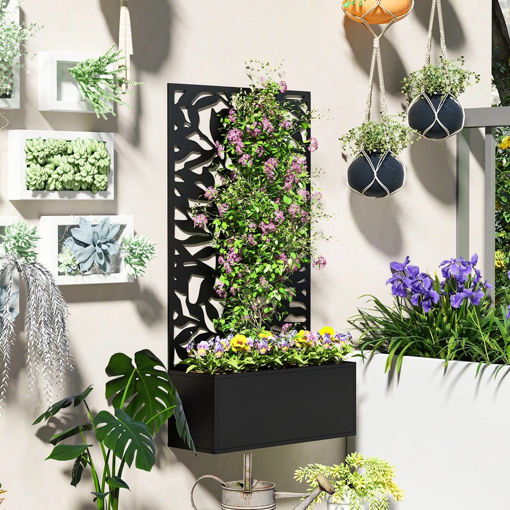 Outsunny Ghiveci cu spallier pentru plante cățărătoare din oțel, montare pe perete sau pe podea, 61x23x113 cm, negru | Aosom Romania
