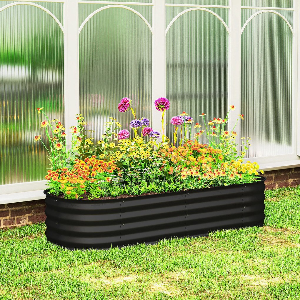 Outsunny Jardinieră înălțată parcelă pătrată pentru grădină din oțel modulabilă pentru legume, plante, flori, dim. 150 x 62 x 30 cm, negru | Aosom Romania