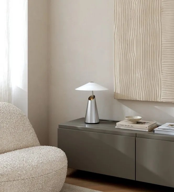 Veioza, Lampa de masa design geometric, abajur directionabil Taido crom