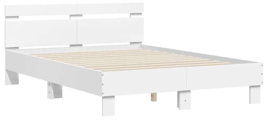3207441 vidaXL Cadru de pat cu tăblie, alb, 135x190 cm, lemn prelucrat