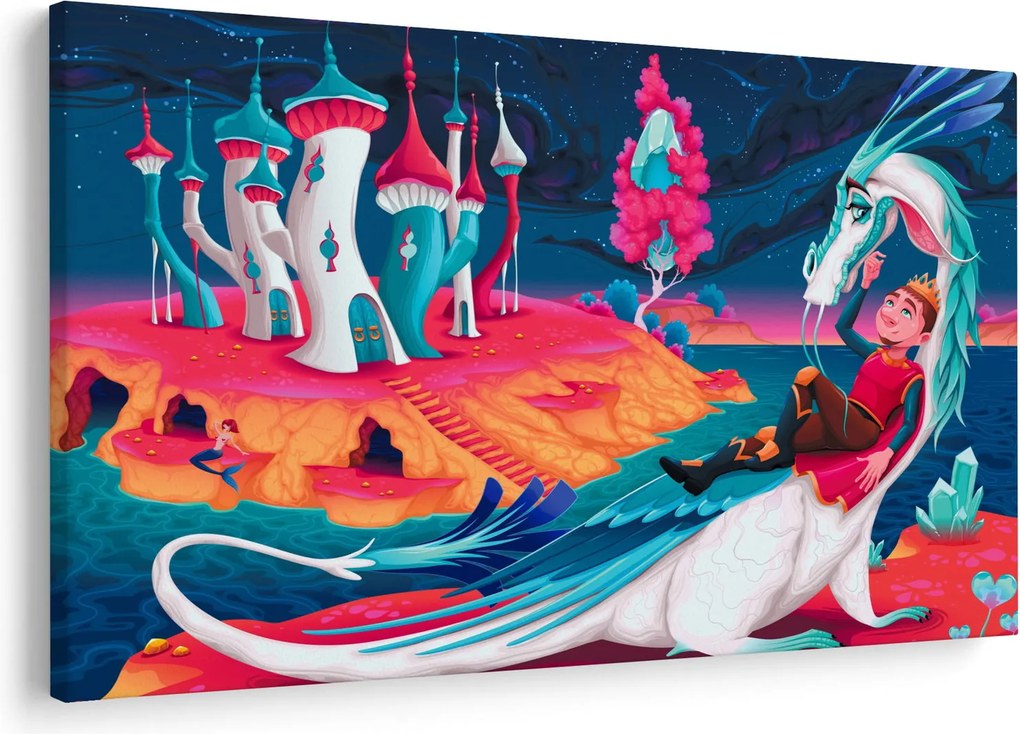 Tablou - Prinț și prințesa cu dragon (90x60 cm)