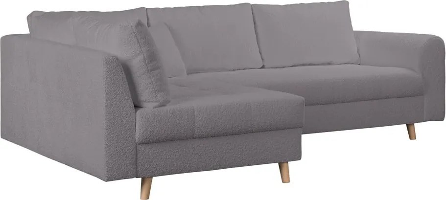 Colțar gri închis cu tapițerie din stofă bouclé (cu colț pe partea stângă ) Ariella – Ropez