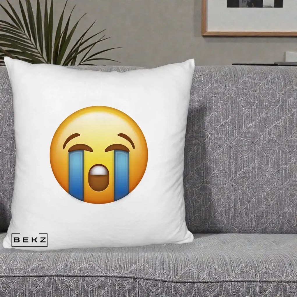 Perna Decorativa Emoji Plange, 40x40 cm, Alb Pufos, Husa Detasabila, Perna Inclusa, BEKZ®