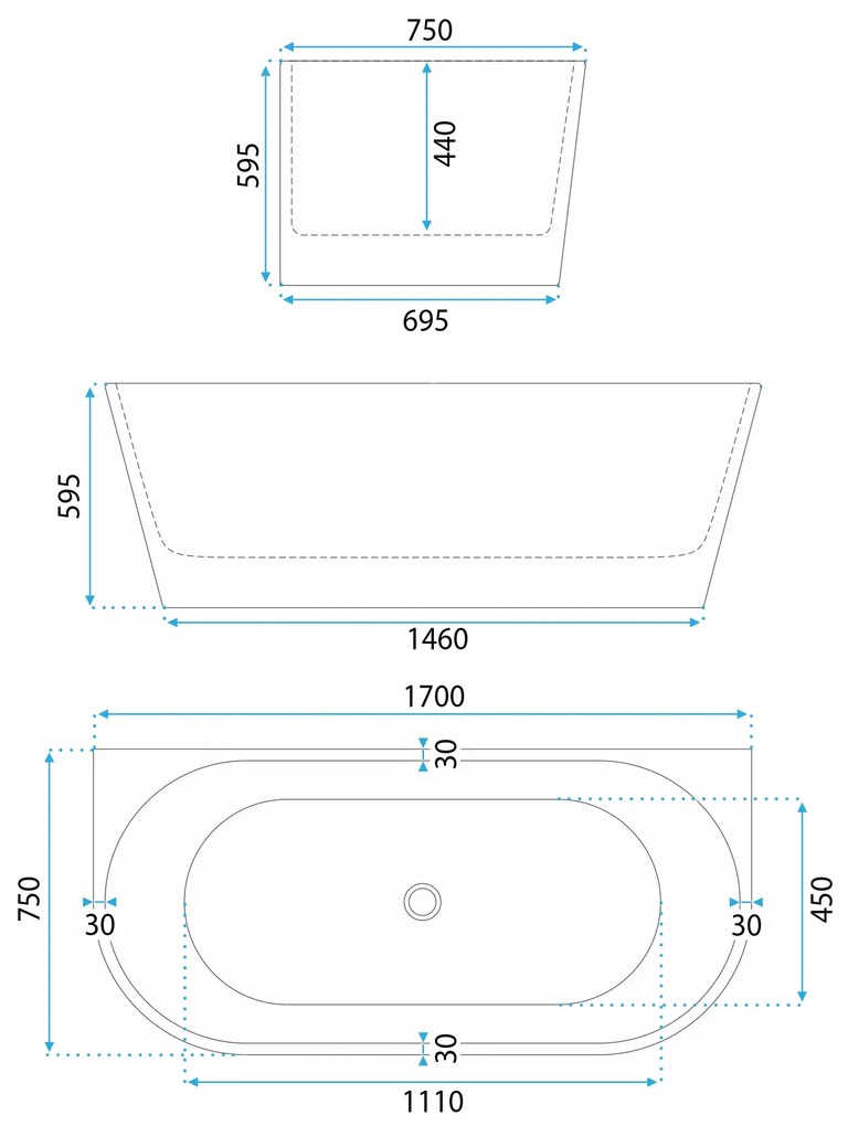 Cada freestanding Capri Alb 170cm, Rea