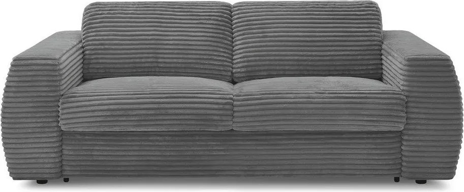 Canapea gri închis pentru dormitul zilnic/extensibilă cu tapițerie din catifea reiată 220 cm Hugo – Bobochic Paris