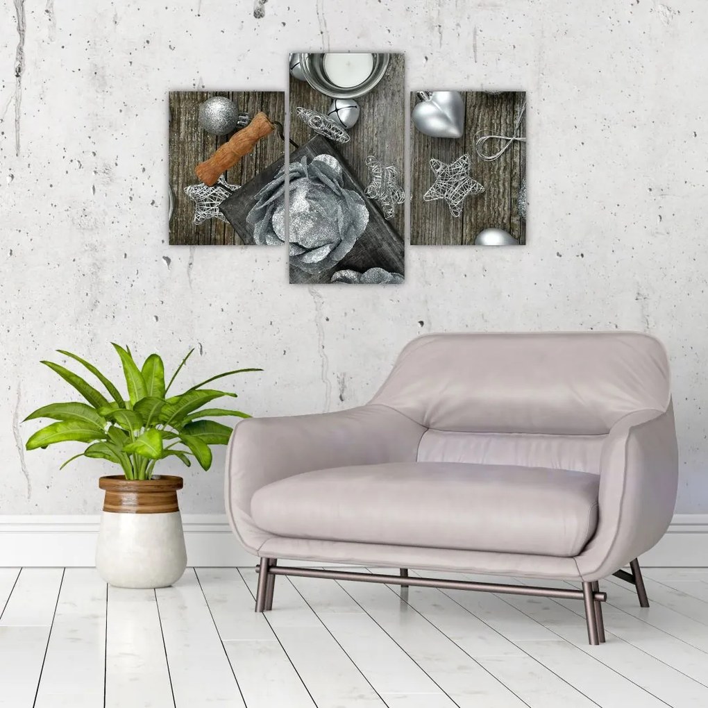 Tablou - decorațiuni argintii de Crăciun (90x60 cm)
