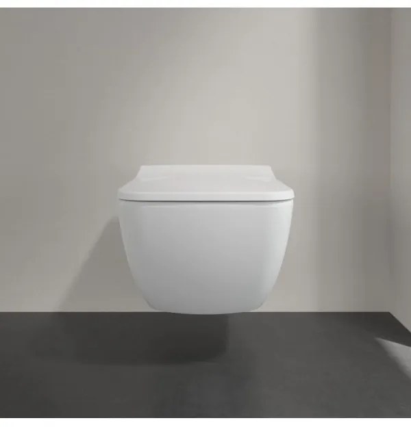 Set vas WC rimless suspendat, Villeroy&amp;Boch Venticello, DirectFlush, cu capac inchidere lenta, 37.5x56cm, Alb Alpin, 4611RS01