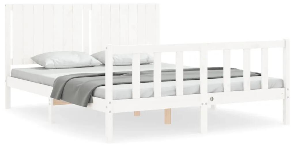 3192952 vidaXL Cadru de pat cu tăblie, alb, king size, lemn masiv