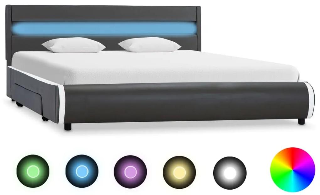 284982 vidaXL Cadru de pat cu LED, antracit, 160x200 cm, piele ecologică