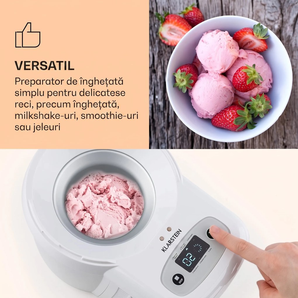 Klarstein SCHNEEFLÖCKCHEN, aparat de înghețată, termoelectric, 700 ml, lumină, culoare albă