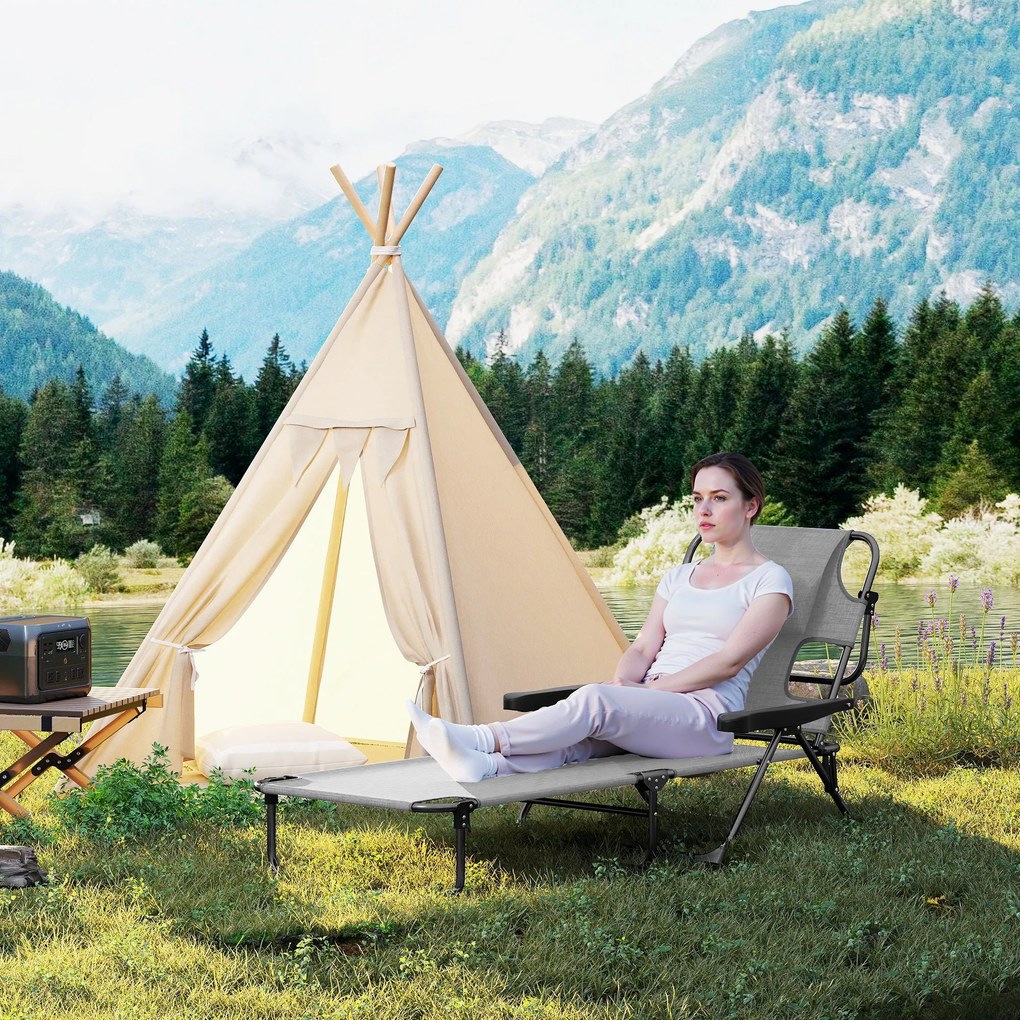 Outsunny Șezlong Pliabil Spătar Reglabil Decupaj pentru Citit Pernă pentru Cap și Brațe Sarcină 120 kg 145x72x89 cm Gri închis | Aosom Romania