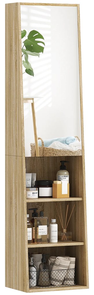 HOMCOM Mobilier baie coloană trapezoidal cu ușă oglindă, raft 6 nivele, 40 x 30 x 165 cm | Aosom Romania