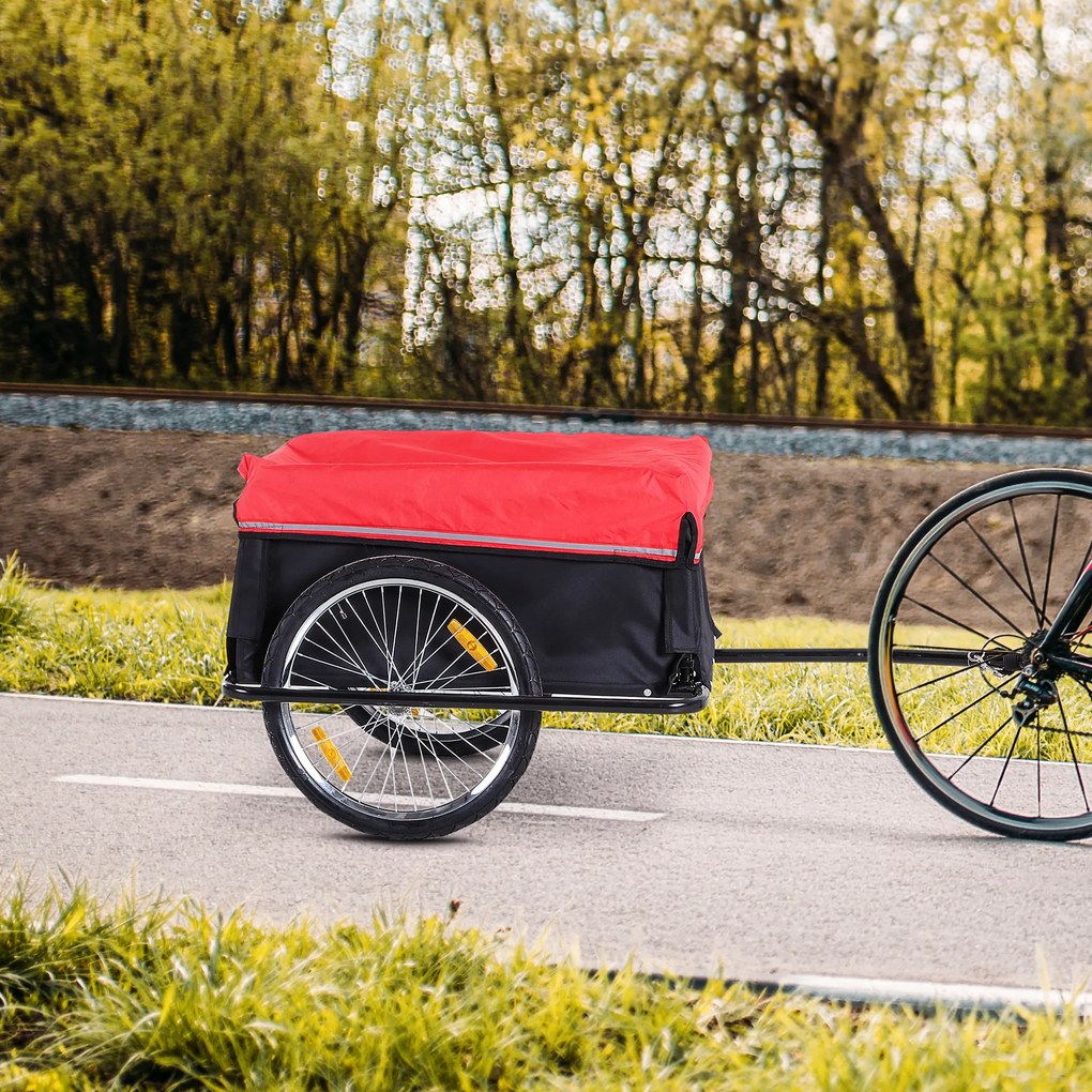 Outsunny Remorcă pentru Biciclete din Oțel cu Capacitate Maximală de 40 kg și Husă Protectoare, 140x88x60 cm, Roșu și Negru | Aosom Romania