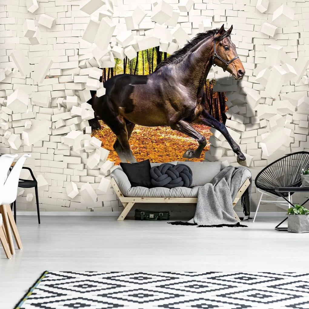 Fototapet - Calul a sărit din perete 3D (152,5x104 cm), în 8 de alte dimensiuni noi