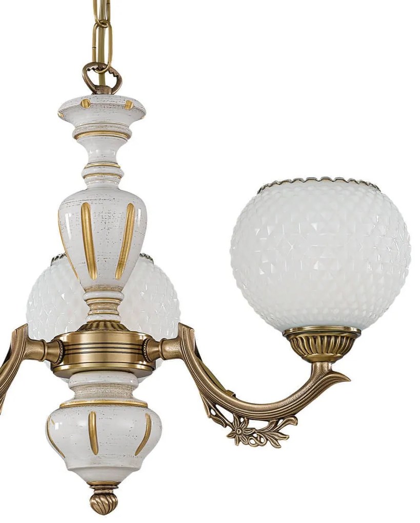 Candelabru cu 3 brate clasic design italian din alama, sticla si lemn 8655 RA-L. 8655/3