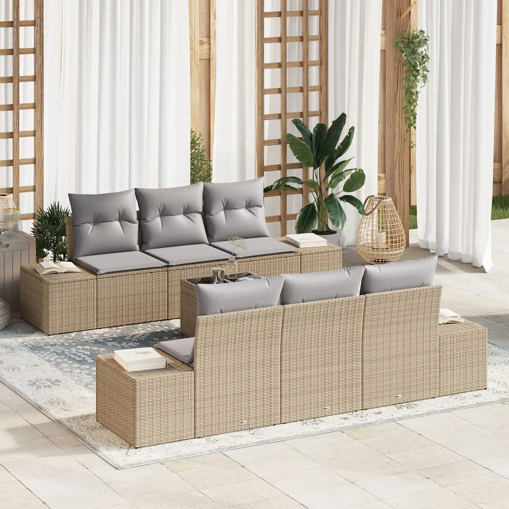 vidaXL Set de canapele pentru grădină 7 pcs Bej Rattan poli