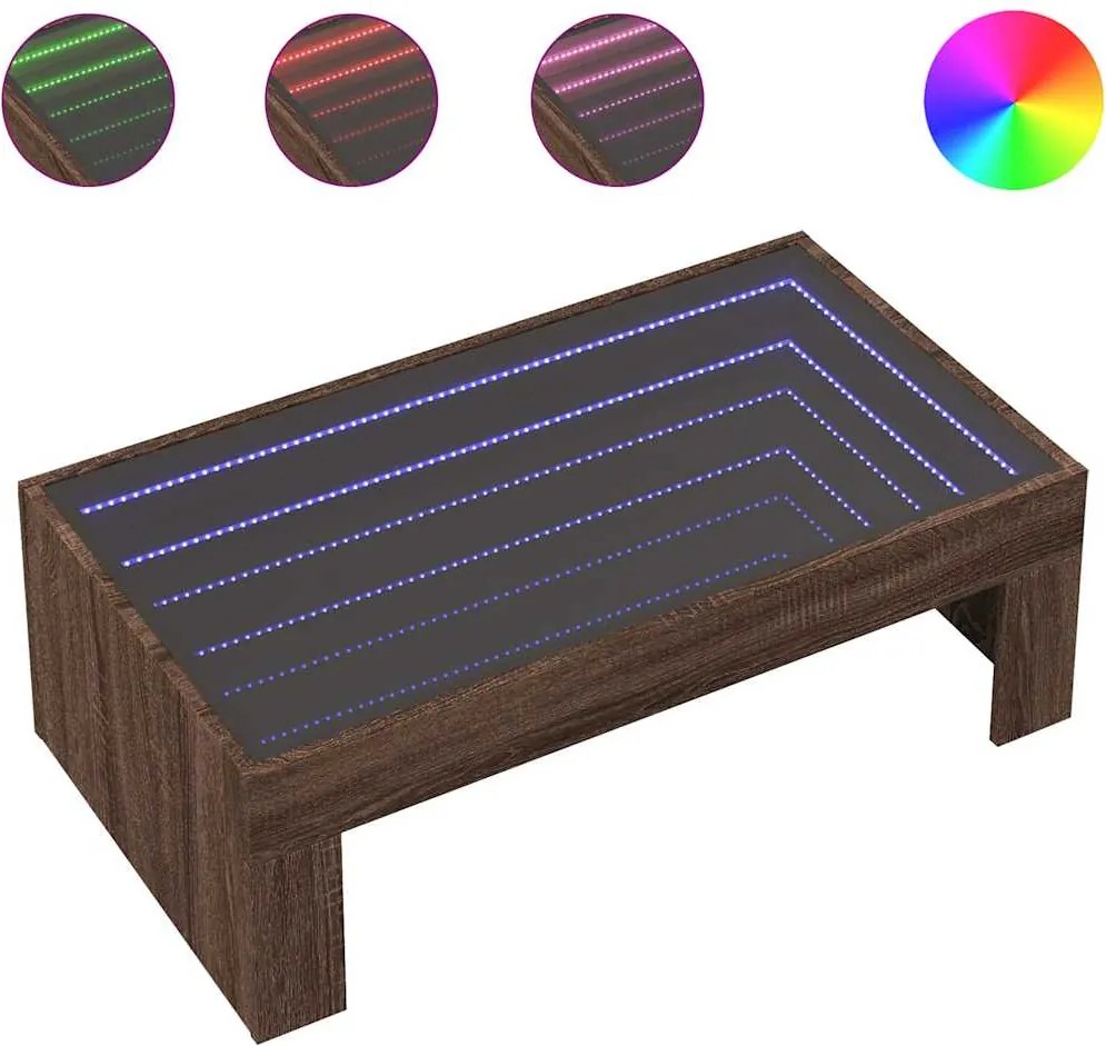 vidaXL Măsuță de cafea cu LED infinity, stejar maro, 90x50x30 cm