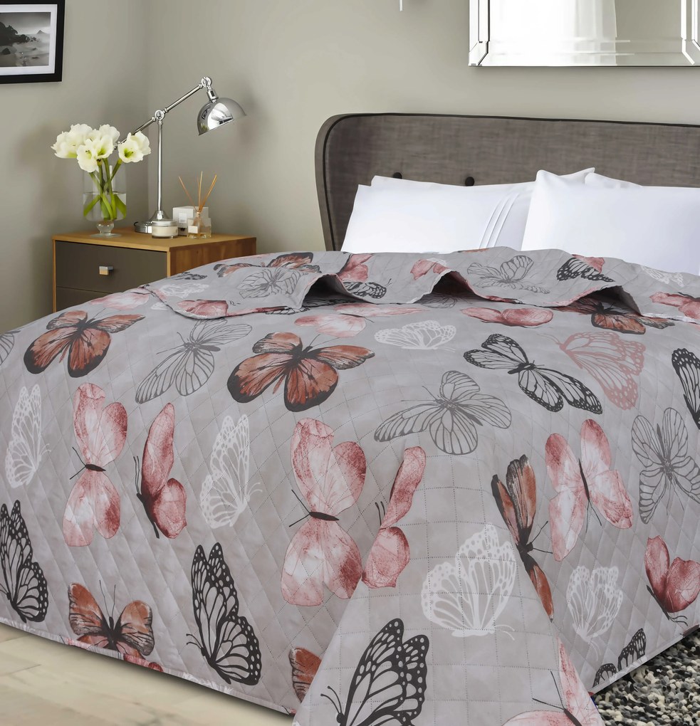 Cuvertura de pat MY BUTTERFLY DIAMOND, gri deschis Dimensiune: 220 x 240 cm