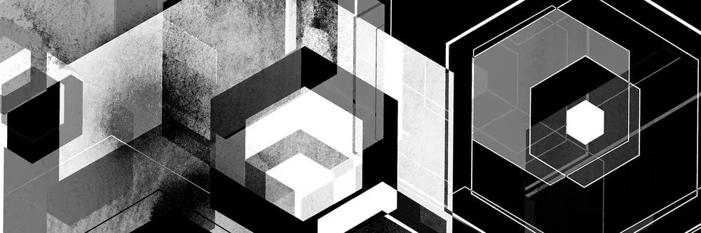Tablou geometrie futuristă în design alb-negru