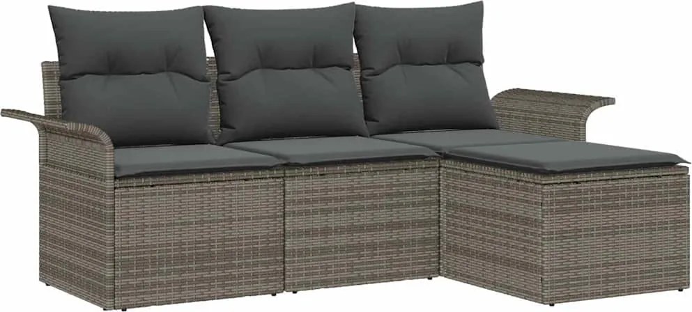 vidaXL Set de canapele pentru grădină cu pernă 4 pcs Gri Rattan poli