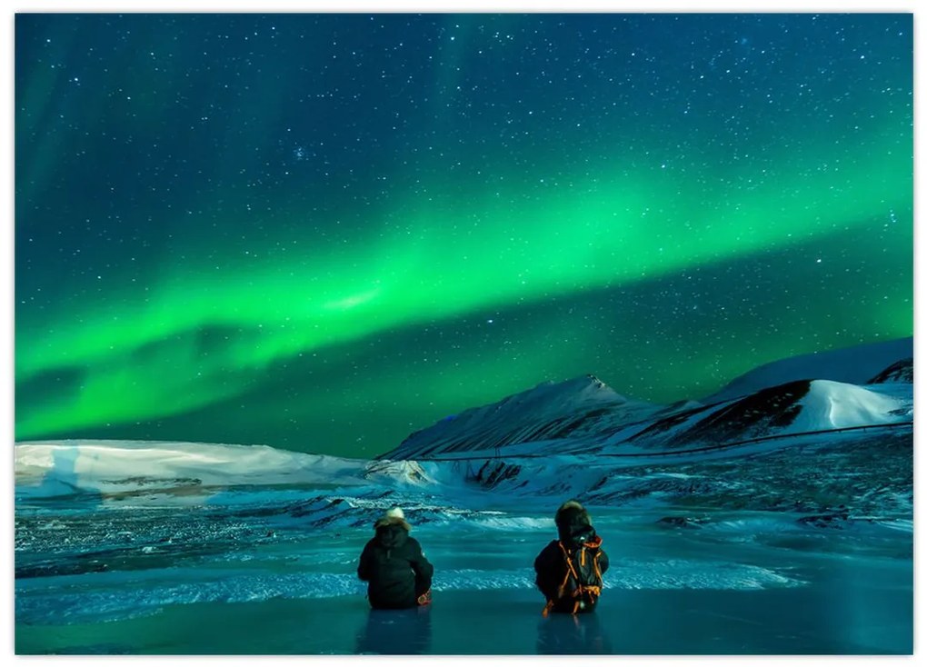 Tablou cu oameni la Aurora borealis (70x50 cm)