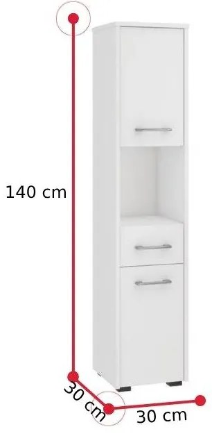 Supermobel Dulap de baie FIN 2D1SZ1WN, 30x140x30, alb